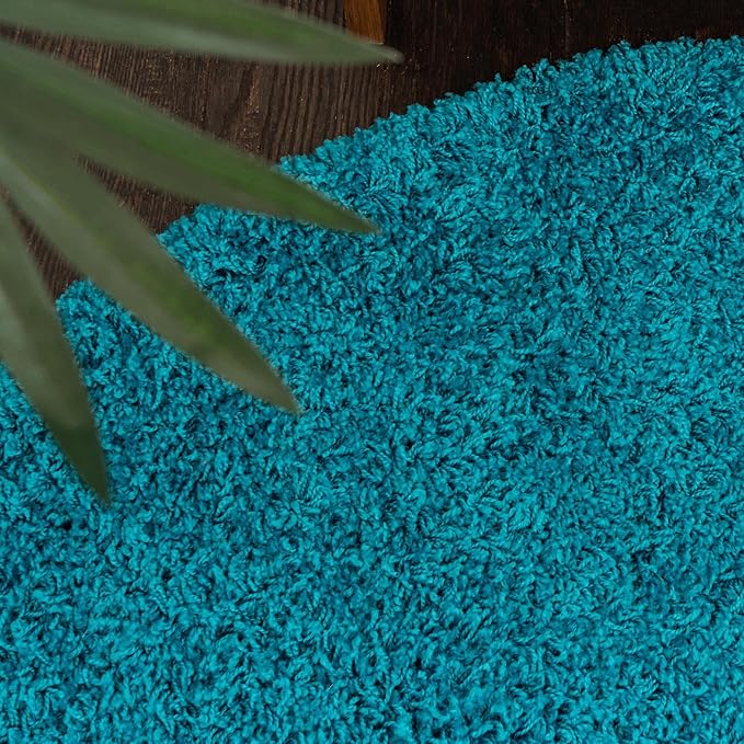 Unique Loom Solid Shag Collection Area Rug (7' 1" Round, Turquoise)