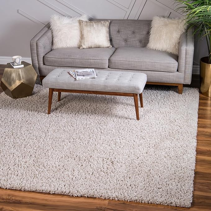 Unique Loom Davos Shag Collection Area Rug - Solid (3' 3" Square, Linen)