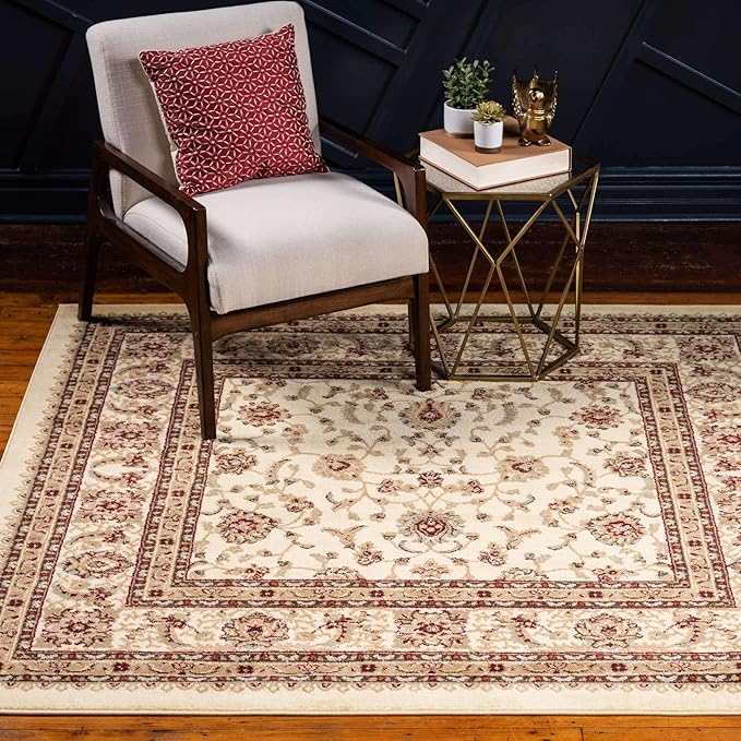 Unique Loom Voyage Collection Traditional Oriental Classic Area Rug (5' 0 x 5' 0 Square, Ivory/Gold)