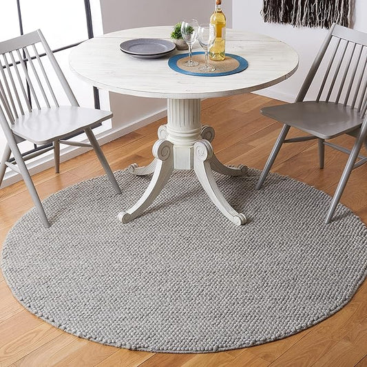 SAFAVIEH Natura Collection Area Rug - 4' Round, Silver, Handmade Wool Blend, Textured Design, Ideal for Living Room, Bedroom, Dining Space (NAT620C)