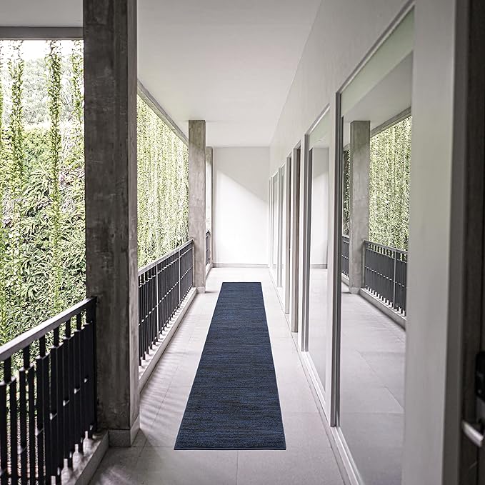 Nourison Home Nourison Essentials Midnight Blue 2'2" x 16' Area Rug - Easy Clean, Non Shedding, Bed Room, Living Room, Dining Room, Kitchen (16' Runner)
