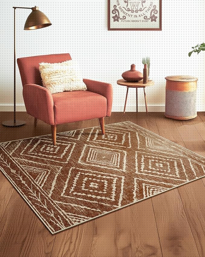 Area Rug 3x5 Rug Low Pile Print Pattern Machine Washable Non-Slip Western Rug for Living Room Bedroom Entryway Tribal Series -Yellowbrown/Cream