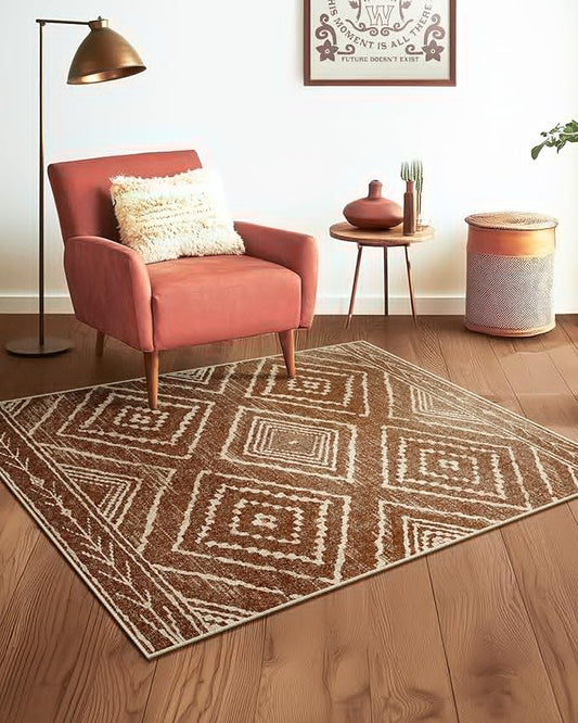 Area Rug 3x5 Rug Low Pile Print Pattern Machine Washable Non-Slip Western Rug for Living Room Bedroom Entryway Tribal Series -Yellowbrown/Cream