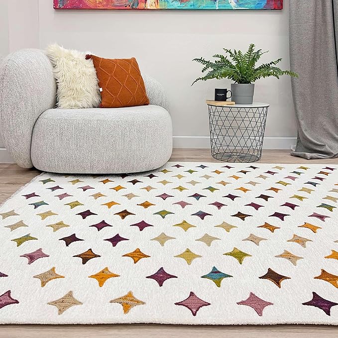 Alfa Rich 7x10 Moroccan White Area Rugs for Living Room Bedroom Decor Washable Cotton Pet Friendly