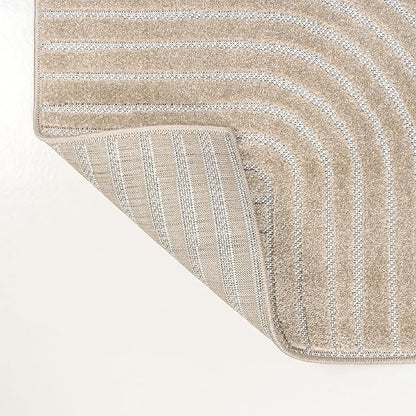 JONATHAN Y Hallie High-Low Curve Beige/Cream 8x10 Indoor/Outdoor Area Rug, Minimalist Geometric, Pet Friendly, for Patio, Backyard, Living Room, Bedroom, Office, Hose-Washable (SCN100D-8)