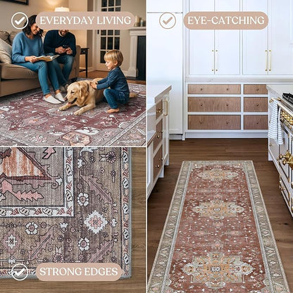 Washable Area Rug. Modern Farmhouse. Vintage. Turkish. Bohemian. Distressed. Oriental. Traditional. Rugs for Living Room. Dining. Bedroom. Office. Entryway. Foyer. (857RB, 2'5 x 9'8)