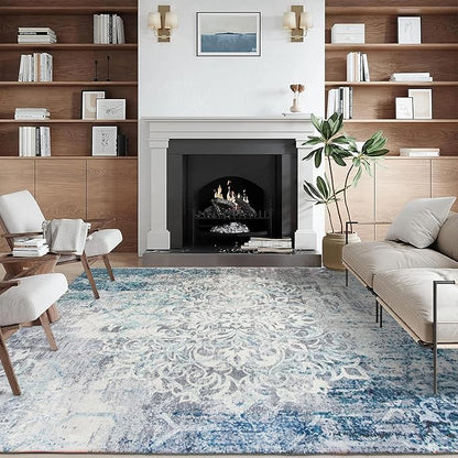ReaLife Rugs Machine Washable Area Rug Runner - Living Room Bedroom Bathroom Kitchen Entryway Office - Padded Low Pile Stain Resistant Premium - Boho Vintage Bohemian - Blair - Grey 3' x 5'
