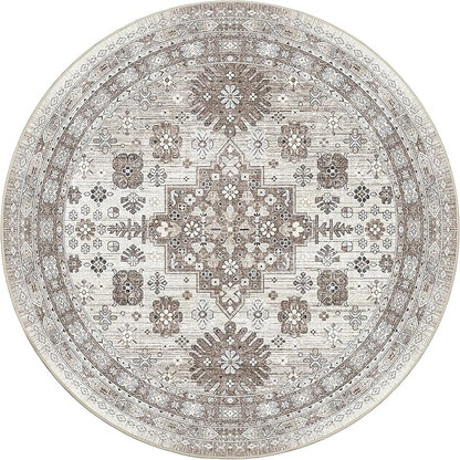 zesthome Washable Round Area Rugs - Non-Slip 6ft Round Rugs, Ultra-Thin Large Circle Rugs for Living Room, Soft Low Pile Rug for Bedroom, Kitchen, Nursery - Vintage Round Rug(Brown/Beige,6'x6')