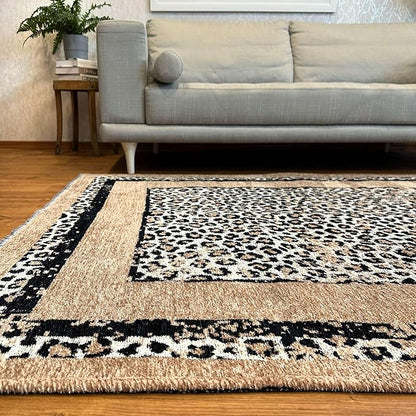 Alfa Rich 3x5 Leopard Beige Black Washable Area Rugs for Living Room Bedroom Reversible Rug Runner