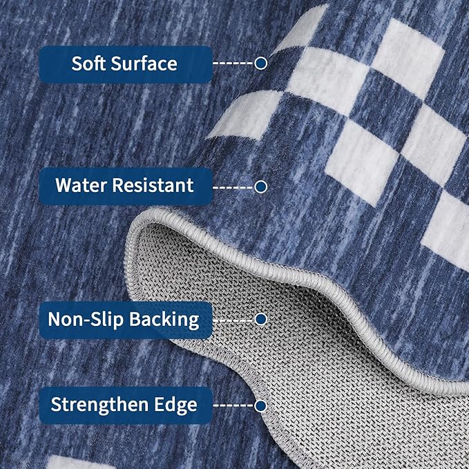 GarveeHome Washable Rug 5x7 for Living Room Large Bedroom Scalloped Rug Non Slip Stain Resistant Modern Border Throw Carpet Soft Boho Rug for Dining Room Nursery Home Office, Blue