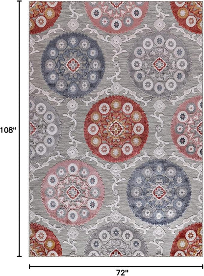 CAMILSON Indoor Outdoor Rug 6x9 Bohemian Medallion Floral Area Rugs for Indoor and Outdoor Patios Easy-Cleaning Non-Shedding Living Room Garden and Kitchen Washable Outside Carpet (6 x 9 / Multicolor)