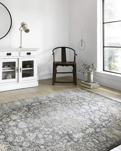 Loloi Teagan Collection TEA-01 Denim/Mist 7'-11" x 10'-6" Area Rug, Large, Soft Neutral Rug, High-Traffic for Living Room, Bedroom, Home Office, Dining Area
