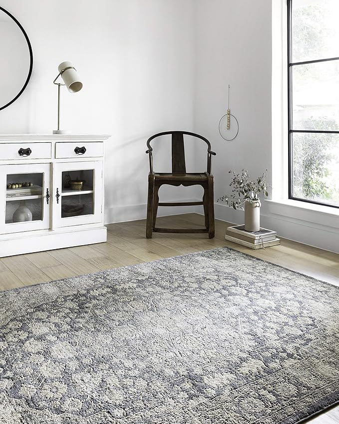 Loloi Teagan Collection TEA-01 Denim/Mist 9'-9" x 13'-6" Area Rug, Large, Soft Neutral Rug, High-Traffic for Living Room, Bedroom, Home Office, Dining Area