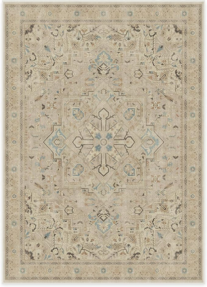RUGGABLE Washable Vintage Area Rug – Kamran Ivory Opal 10x14, Stain-Resistant, Non-Slip – Large Machine Washable Rugs for Living Room, Bedroom, Hallway, Entryway & Office–with Standard Pad
