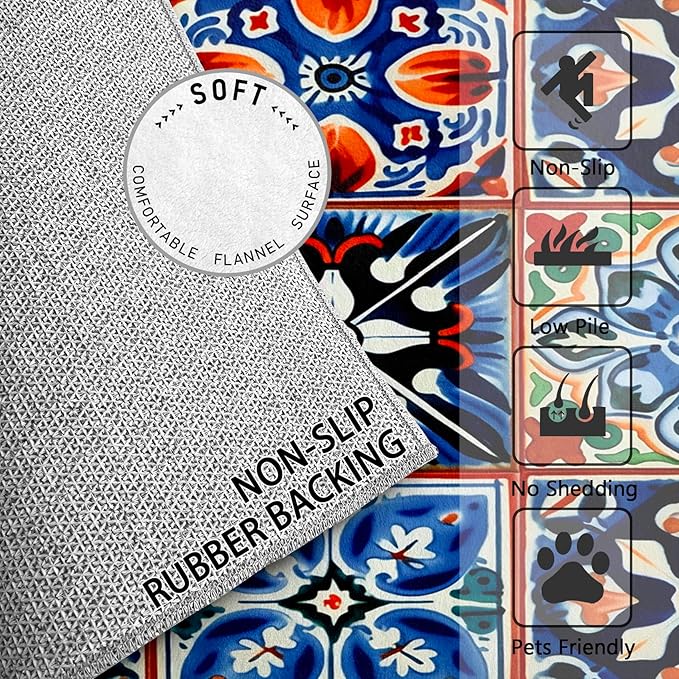 Moroccan Trellis Rugs 8x10 -Moroccan Tile Rug, 6x8 ft, Colorful Trellis Washable Rugs for Living Room, Geometric Patchwork Area Rug for Bedroom, Oriental Traditional Home Decor & Gifts