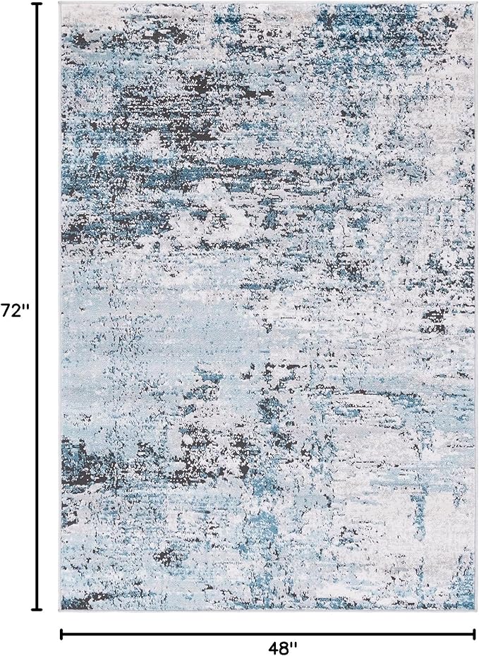 Rugs.com Leipzig Collection Area Rug – 4X6 Blue Low-Pile Rug Perfect for Entryways, Kitchens, Breakfast Nooks, Accent Pieces