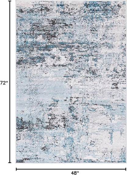 Rugs.com Leipzig Collection Area Rug – 4X6 Blue Low-Pile Rug Perfect for Entryways, Kitchens, Breakfast Nooks, Accent Pieces