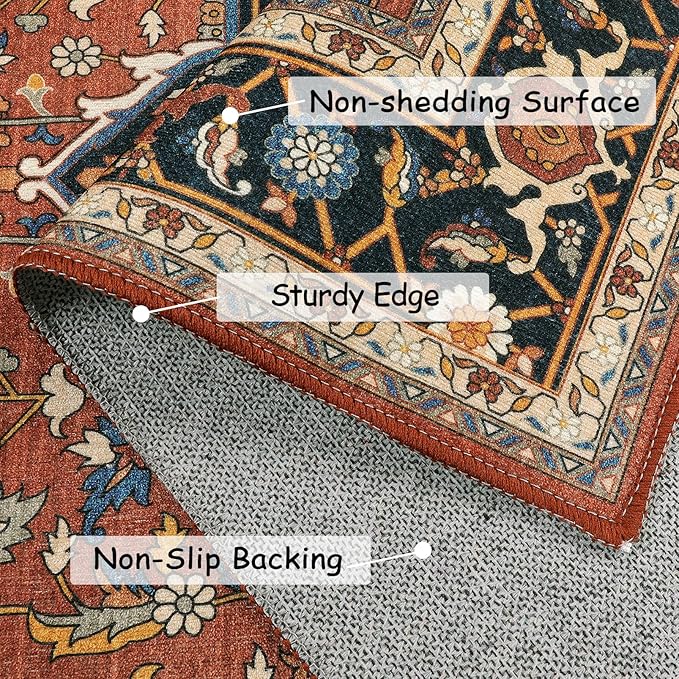 Moynesa Ultra-Thin Washable Area Rug - 2x3 Small Kitchen Rug for Entryway Mat, Oriental Non-Slip Non-Shedding Indoor Floor Carpet for Bathroom Sink Bedroom Living Room Coffee Table Hardwood Floors