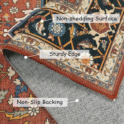 Moynesa Ultra-Thin Washable Oriental Area Rug - 3x5 Non-Slip Laundry Room Rug, Non-Shedding Stain Resistance Low Pile Kitchen Mat Indoor Throw Carpet for Fall Decor Bathroom, Brown/Multi