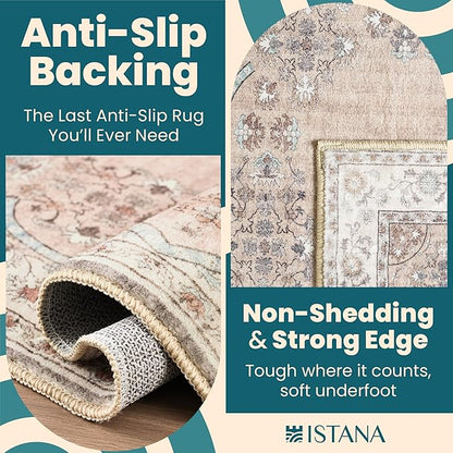 Istana Hallway Runner Rug 2.5x8 – Beige Entryway Rug -Silk's Soft Touch Runners for Hallways - Stylish Kitchen Runner Rug Non Slip