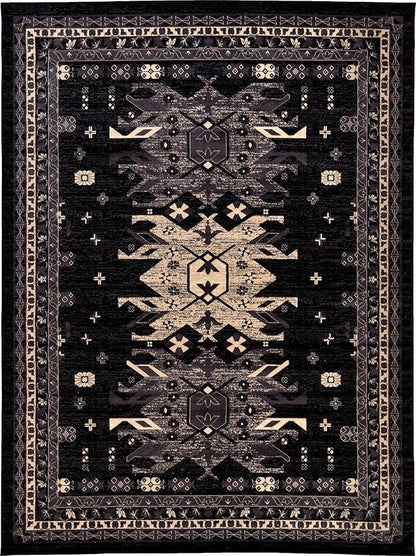 Unique Loom Taftan Collection Border Geometric Tribal Inspired Design Area Rug (9' 10 x 13' 0 Rectangular, Black/ Gray)