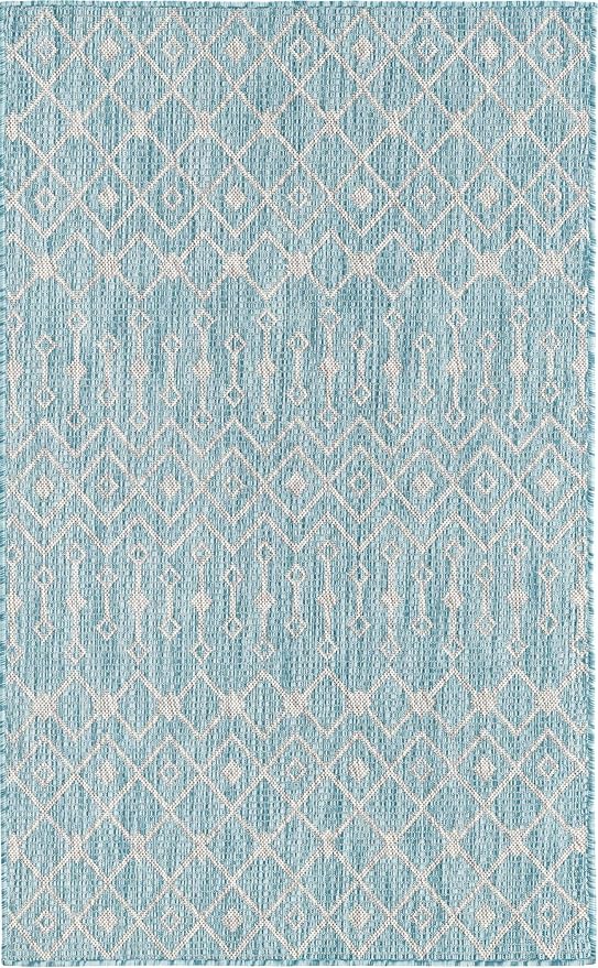 Unique Loom Outdoor Trellis Collection Area Rug - Tribal Trellis (3' 3" x 5' 3" Rectangle, Aqua/ Ivory)