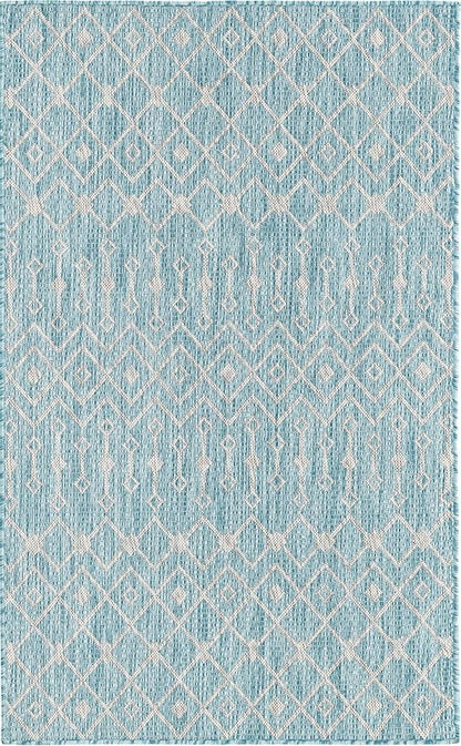 Unique Loom Outdoor Trellis Collection Area Rug - Tribal Trellis (3' 3" x 5' 3" Rectangle, Aqua/ Ivory)