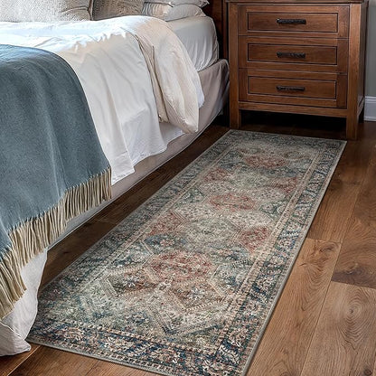 Bavni Clearance 2x5 Runner Rug Non Slip, Machine Washable Rug Runners for Hallways, Vintage Distressed Print Kitchen Runner, Low Pile Lightweight Carpet Runner for Entryway, Laundry, Bedroom, Red