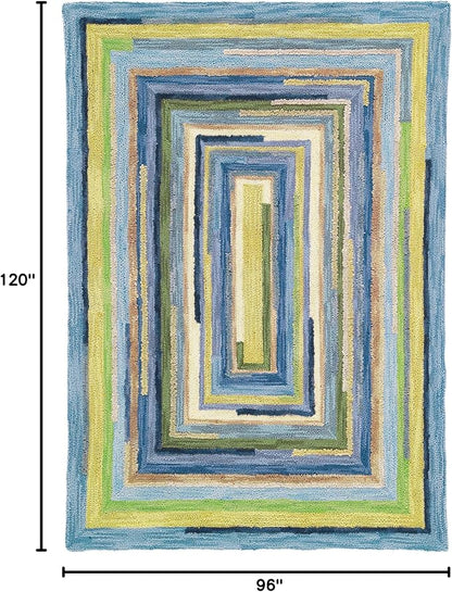 Company C Concentric Squares Area Rug Wool 8' X 10', Sky Striped