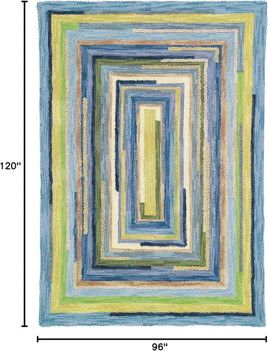 Company C Concentric Squares Area Rug Wool 8' X 10', Sky Striped