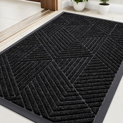 Kitinjoy Front Door Mat Outside Entrance, Sturdy Natural Dirt Trapper, Heavy Duty Rubber Doormat, Low Profile Non-Slip Backing, Easy Clean Floor Mat for Indoor Outdoor Entry, 35X23 Inch, Black