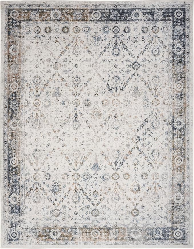 Nourison Home Astra Machine Washable Ivory Blue 6'7" x 9' Area Rug - Easy Clean, Non Shedding, Bed Room, Living Room, Dining Room, Kitchen (7' x 9')