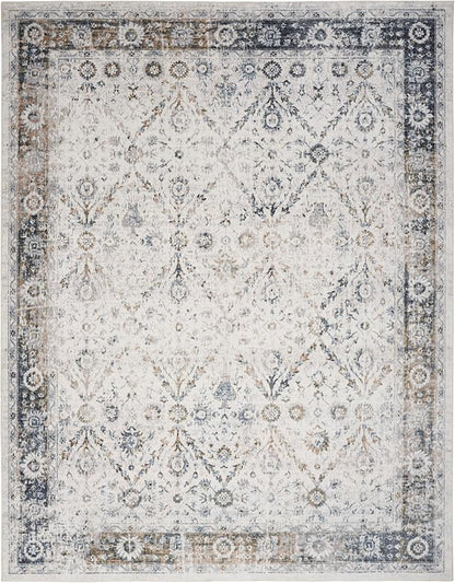 Nourison Home Astra Machine Washable Ivory Blue 6'7" x 9' Area Rug - Easy Clean, Non Shedding, Bed Room, Living Room, Dining Room, Kitchen (7' x 9')