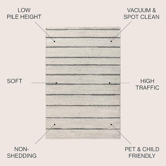 JONATHAN Y Williamsburg Minimalist Stripe Cream/Gray Indoor Area Rug, 5x8, Contemporary, Modern, Easy-Cleaning for Living Room, Bedroom, Kitchen, Pet Friendly, Non-Shedding (MOH201A-5)
