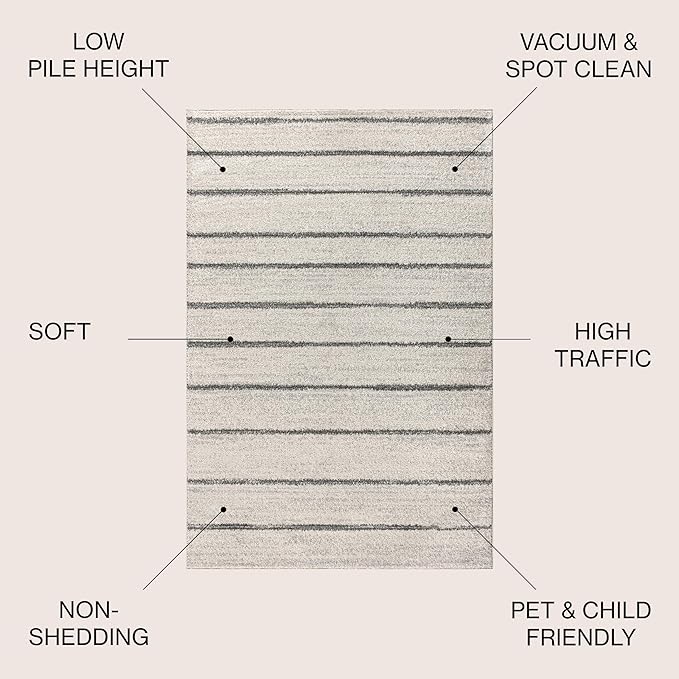 JONATHAN Y Williamsburg Minimalist Stripe Cream/Gray Indoor Area Rug, 4x6, Contemporary, Modern, Easy-Cleaning for Living Room, Bedroom, Kitchen, Pet Friendly, Non-Shedding (MOH201A-4)