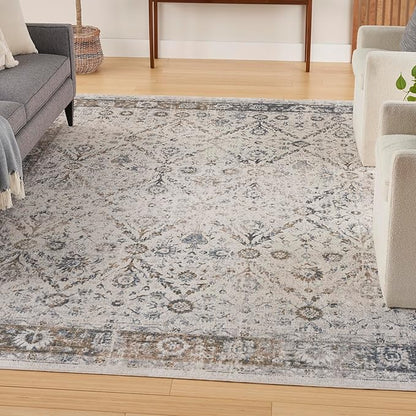 Nourison Home Astra Machine Washable Ivory Blue 7'10" x 10' Area Rug - Easy Clean, Non Shedding, Bed Room, Living Room, Dining Room, Kitchen (8' x 10')