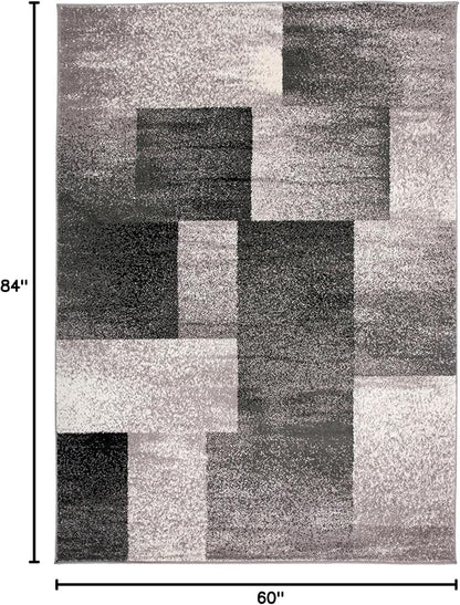 Rugshop Gray Modern Distressed Boxes Area Rug, Cozy Non-Shedding Pile for Living Room, Bedroom and Dining Area, 5' x 7'