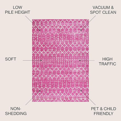 JONATHAN Y Boho Vintage Diamond Fuchsia/Ivory Indoor Area Rug 4X6 ft, Moroccan Hype for Living Room, Bedroom, Kitchen, Office, Easy-Cleaning, High Traffic, Pet-Friendly, Non-Shedding (MOH101G-4)