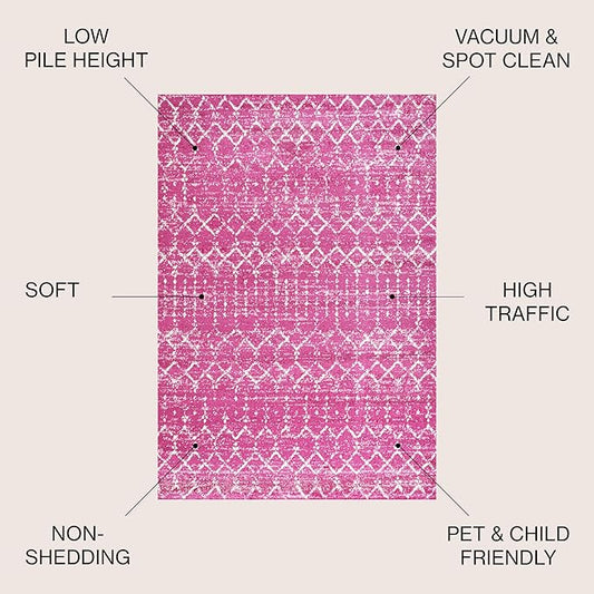 JONATHAN Y Boho Vintage Diamond Fuchsia/Ivory Indoor Area Rug 8X10 ft, Moroccan Hype for Living Room, Bedroom, Kitchen, Office, Easy-Cleaning, High Traffic, Pet-Friendly, Non-Shedding (MOH101G-8)