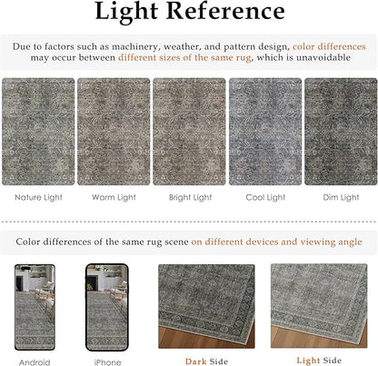 Grey Brown Entryway Rug 2x3 Vintage Area Carpet Indoor Kitchen Washable Door Mat Living Room Entrance Small Low Pile Traditional Distressed Retro Accent Throw Rug Non Slip Office Bathroom
