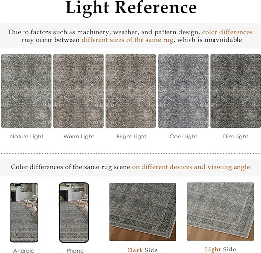 Vintage Area Rug 5x7 Grey Brown Washable Living Room Large Carpet Non Slip Bedroom Indoor Office Low Pile Traditional Distressed Retro Accent Rug for Dining Room Bathroom Kitchen