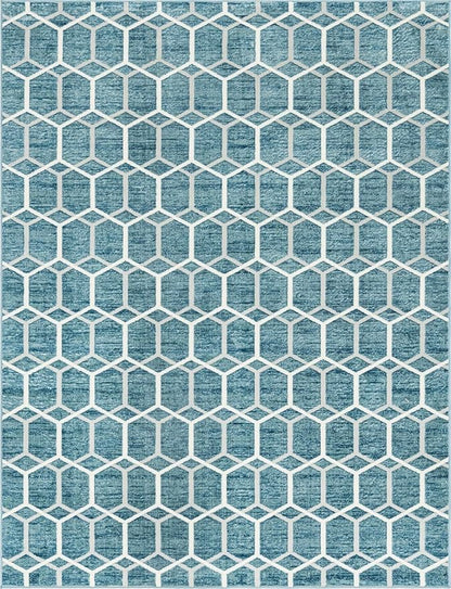 Rugs.com Lattice Trellis Collection Rug – 9' x 12' Blue Low-Pile Rug Perfect for Living Rooms, Large Dining Rooms, Open Floorplans