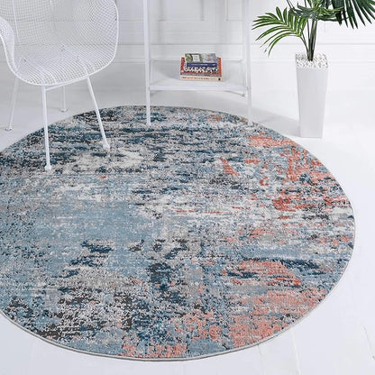 Rugs.com Leipzig Collection Round Rug – 3 Ft Round Multi Low-Pile Rug Perfect for Kitchens, Dining Rooms