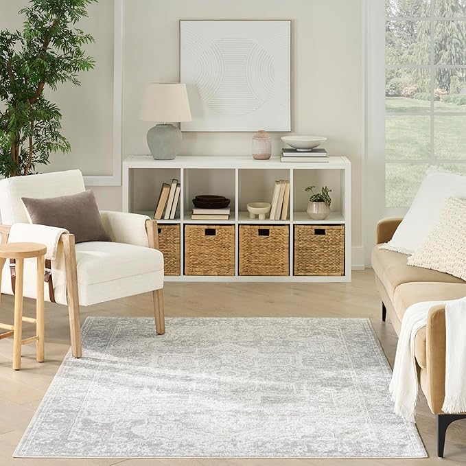Nourison Home Astra Machine Washable Grey 4' x 6' Area Rug - Easy Clean, Non Shedding, Bed Room, Living Room, Dining Room, Kitchen (4' x 6')