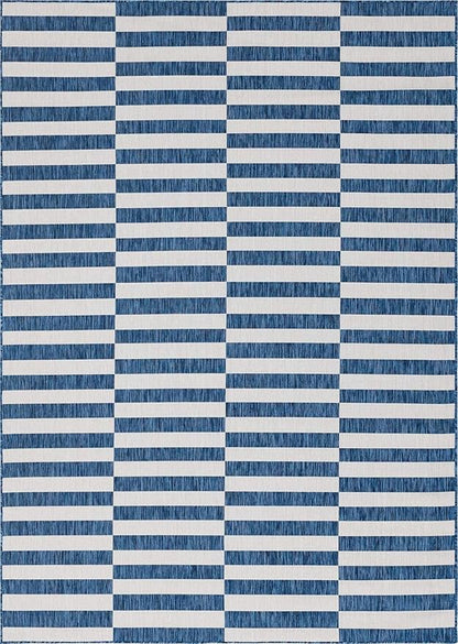 Unique Loom Outdoor Collection Classic Stripes, Transitional Indoor & Outdoor Area Rug, (8' 0 x 11' 0, Navy Blue/ Ivory