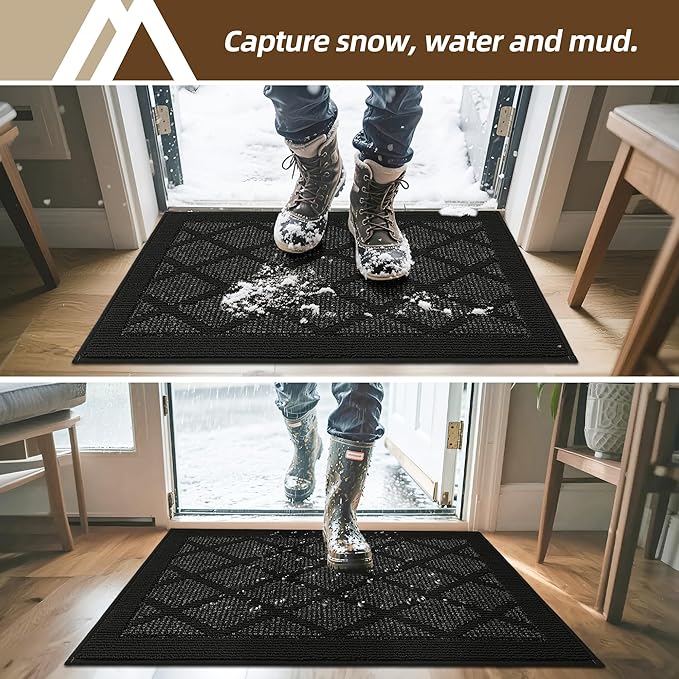 COSY HOMEER Non-Slip Door Mat 24"x36", Entryway Rugs Low Profile Absorbent Dirt Trapper Doormat for Front Entrance, Washable Polypropylene Entry Mat (Black)