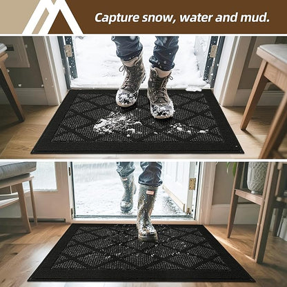 COSY HOMEER Non-Slip Door Mat 24"x36", Entryway Rugs Low Profile Absorbent Dirt Trapper Doormat for Front Entrance, Washable Polypropylene Entry Mat (Black)
