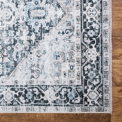 Bloom Rugs Caria Washable Non-Slip 4x6 Rug - Denim Blue Traditional Area Rug for Living Room, Bedroom, Dining Room, and Kitchen - Exact Size: 4' x 6'