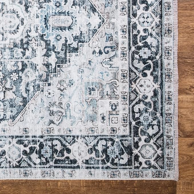 Bloom Rugs Caria Washable Non-Slip 12 ft Runner - Denim Blue Traditional Runner for Entryway, Hallway, Bathroom, and Kitchen - Exact Size: 2'6" x 12'