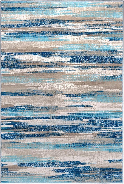 Abstract Area Rug 3x5 Washable Rugs for Entryway, Non Slip Kitchen Rug Printed Faux Wool Throw Rugs, Soft Floor Carpet Front Door Rug, Door Mat for Entry Entrance Bedroom Office, Blue